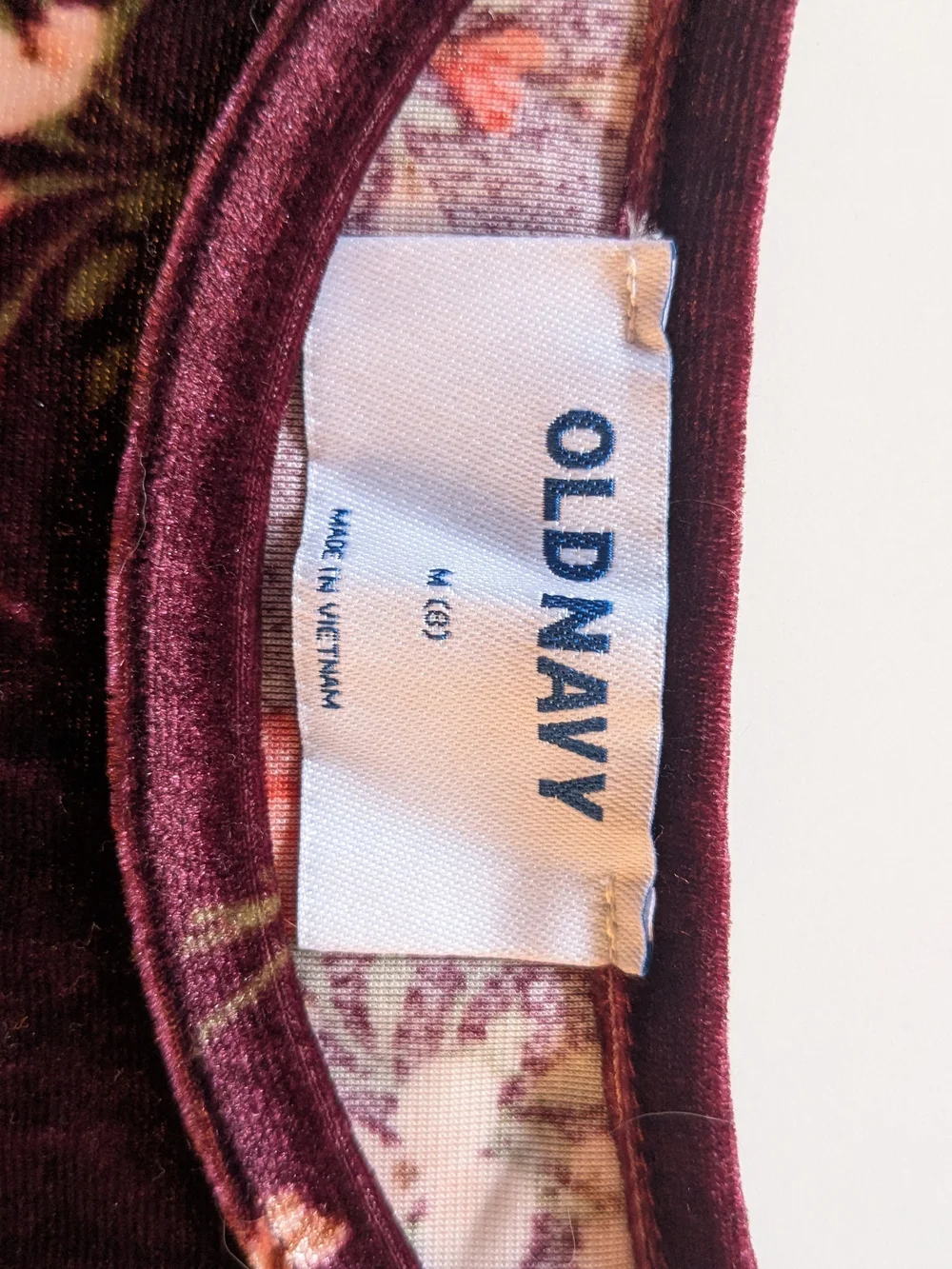 Old Navy Plum Velvet Dress with Red and Cream Floral Print